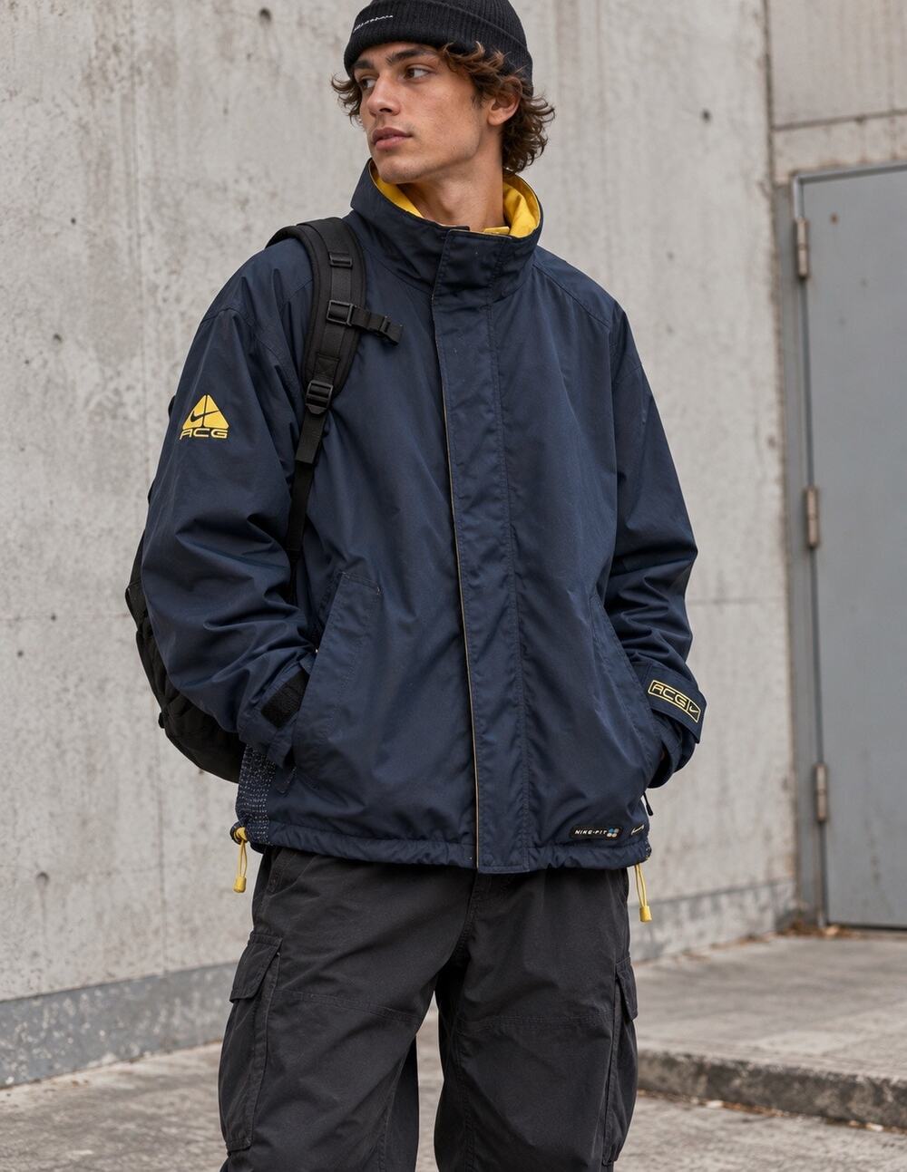 Vintage 90s Nike ACG Outer Layer 3 Technical Jacket Gorpcore Navy Yellow Size XL